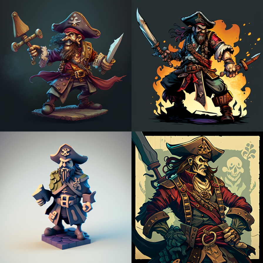 Four different pirate images generated using Midjourney AI